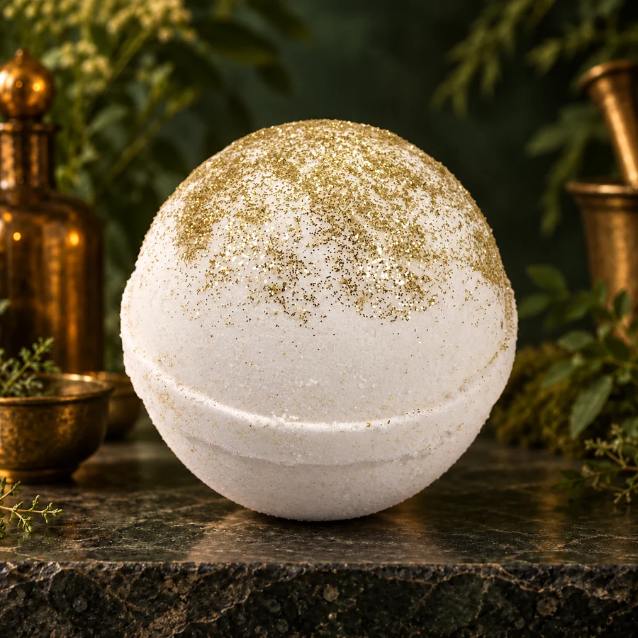 Gold & Glitter Bath Bomb — AI product mockup