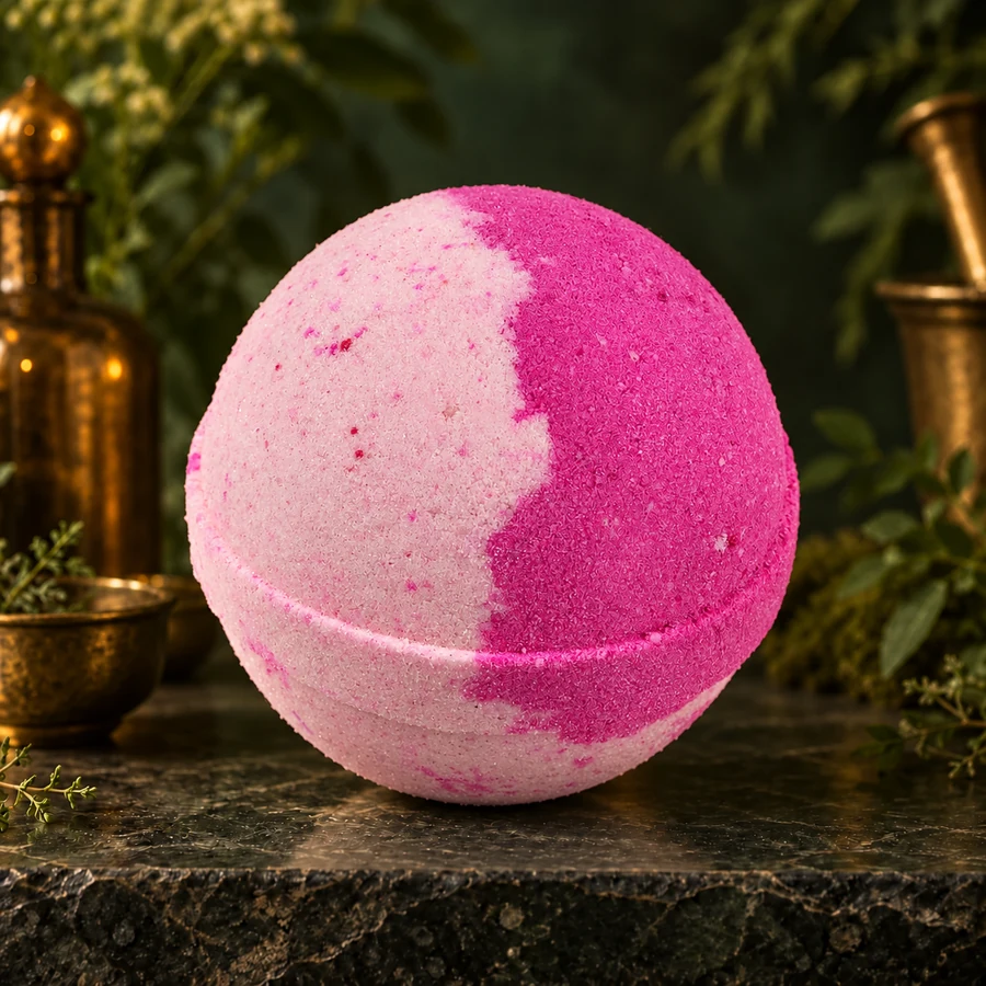 Pear Raspberry Bath Bomb — AI product mockup